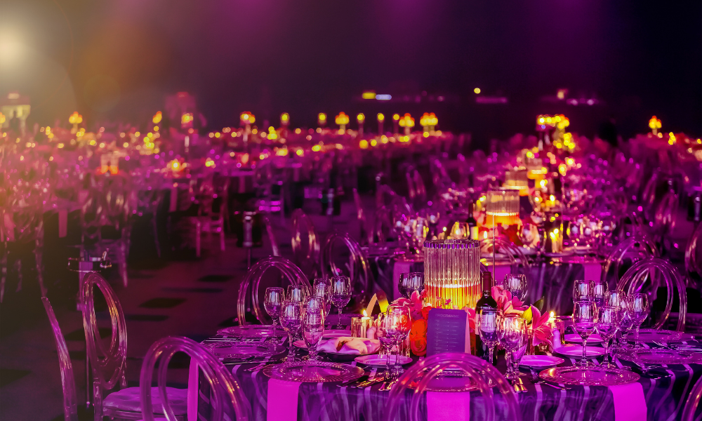 Decorated tables at an event