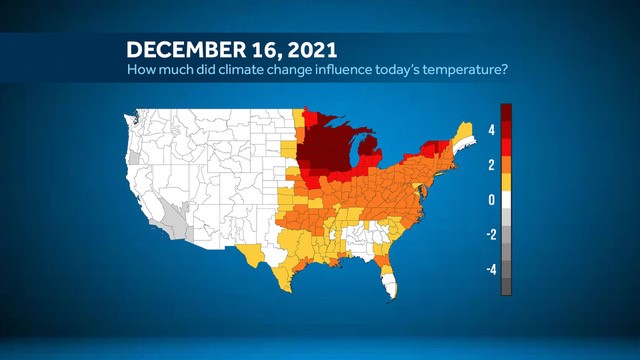 map of the united states detailing how climate change has affected temperature